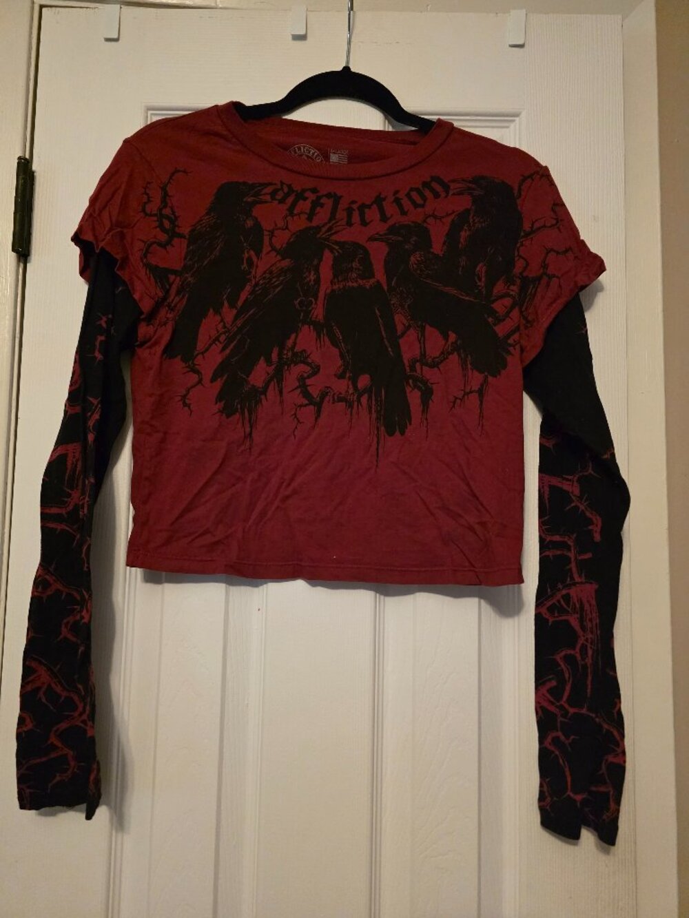 Affliction crows long sleeve crop tee